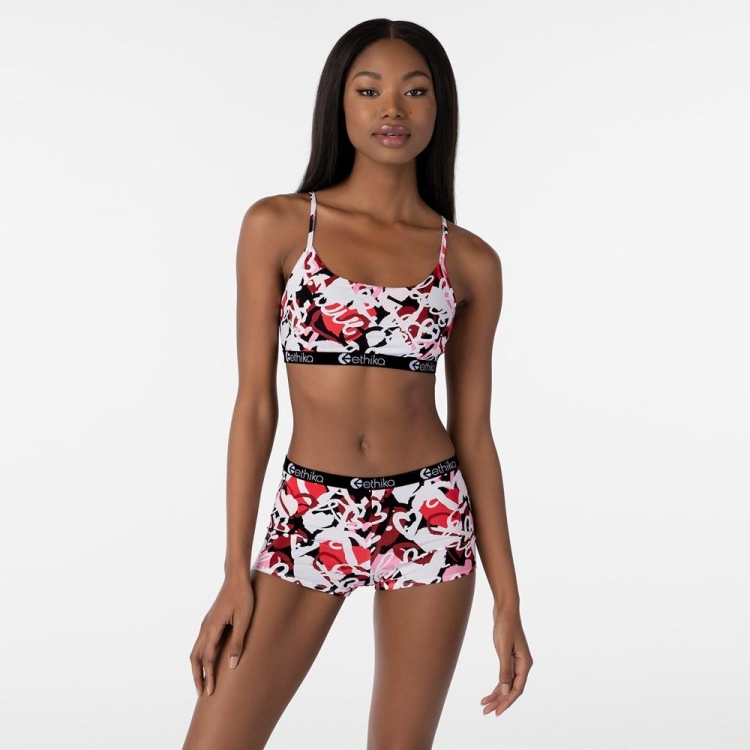 Ethika Chaotic Love Pullover Bra Dam Vita Röda | LQW107269