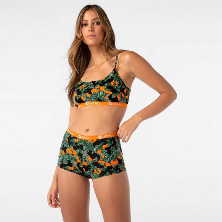 Ethika Forest Camo Pullover Bra Dam Gröna Orange | CNU870412