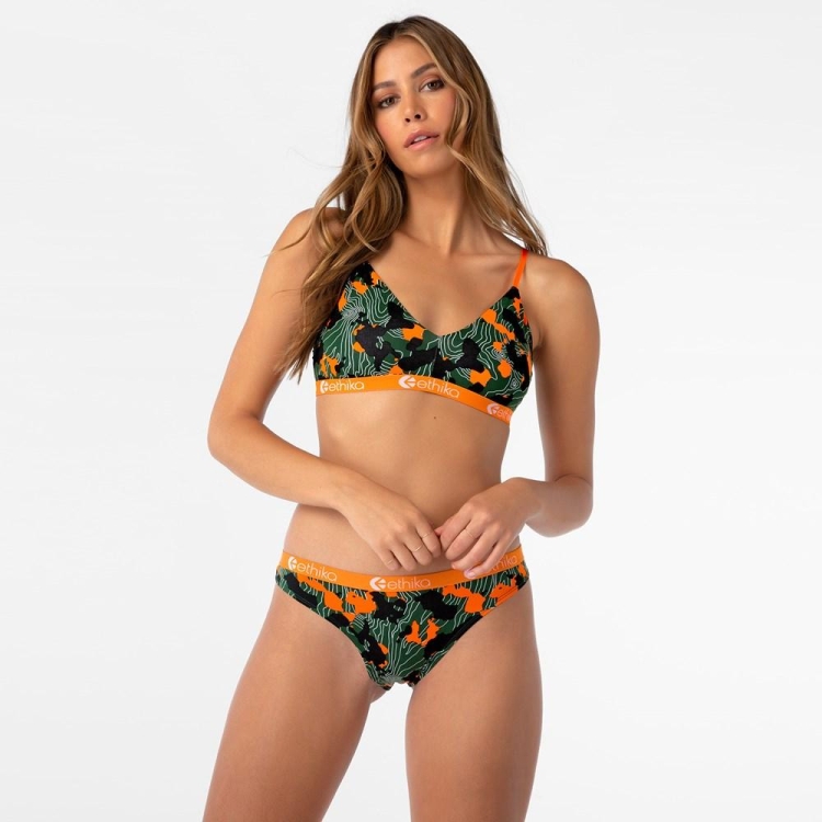 Ethika Forest Camo V Neck Bra Dam Gröna Orange | ZIT283974